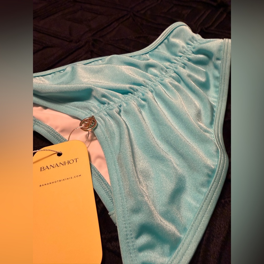 Bananhot Aqua Bikini Bottoms Ruched Adjustable L Fits M New With Tags - Picture 7 of 8